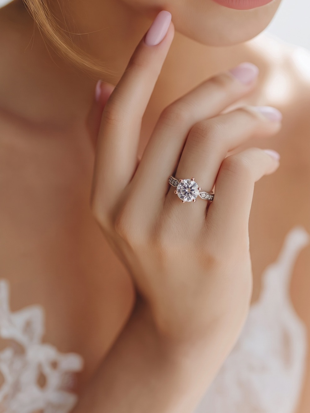 Round Cut Solitaire Engagement Fashion Ring with Accent Stones Size 4